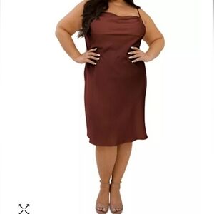 MAREE POUR TOI Silky Satin Cowl Neck Slip Mini Dress 16 Brown Feminine Y2K